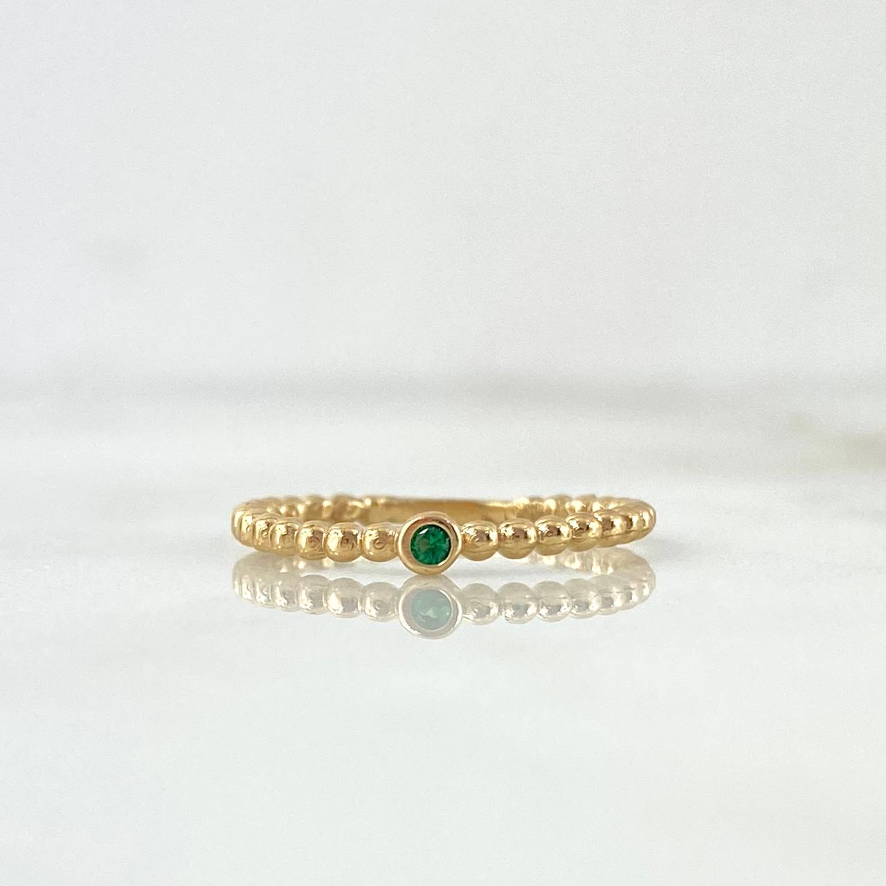 Anillo Solitario Esferas 1.7gr / T5 1/2 / Circon Verde Oro Amarillo ©