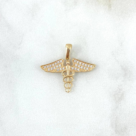 Dije Baston De Hermes 1.55gr / 2cm / Circones Blancos Oro Amarillo