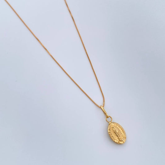 Set Cadena y Dije Veneciana + Virgen De Guadalupe 1.3gr / Oro Amarillo +3 18K (Oferta) &