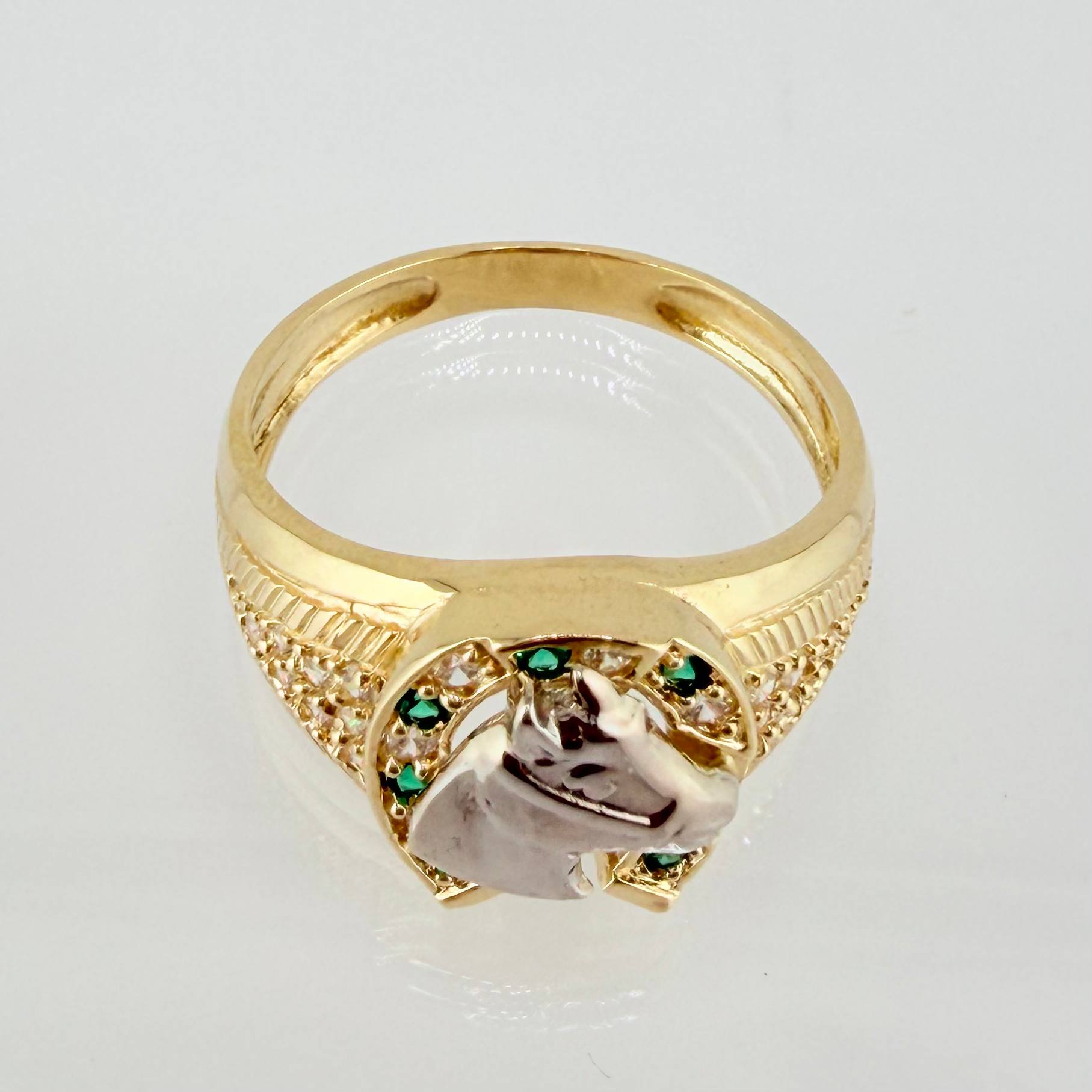 Anillo Herradura Caballo 5.9gr / T9 3/4 / Dos Oros Amarillo Blanco 18K ©