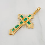 Dije Cruz Plana Esmeraldas 0.71pts 2.3g / 4cm Oro Amarillo 18K