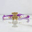 Pulsera Morada Herraje Oso TS 1.05gr / 3mm Bolas Diamantadas 4 Und Oro Amarillo 18K *