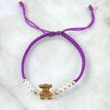 Pulsera Morada Herraje Oso TS 1.05gr / 3mm Bolas Diamantadas 4 Und Oro Amarillo 18K *