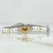 Pulsera Gris Herraje Corazón Punteado 0.55gr / 3mm Bolas Diamantadas 2 Und Oro Amarillo 18K *