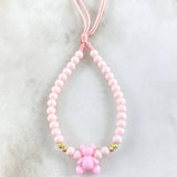 Llavero Rosado Oso 0.3gr / 3mm Bolas Diamantadas 4 Und Oro Amarillo 18K (A.C)