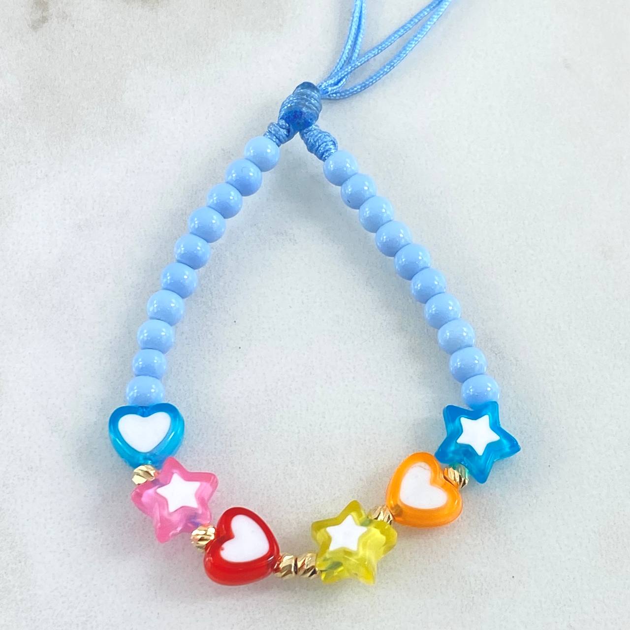 Llavero Azul Corazón Estrella 0.4gr / 3mm Bolas Diamantadas 6 Und Oro Amarillo 18K (A.C)