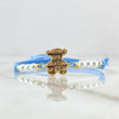 Pulsera Azul Herraje Oso TS 1.05gr / 3mm Bolas Diamantadas 4 Und Oro Amarillo 18K *