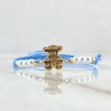Pulsera Azul Herraje Oso TS 1.05gr / 3mm Bolas Diamantadas 4 Und Oro Amarillo 18K *