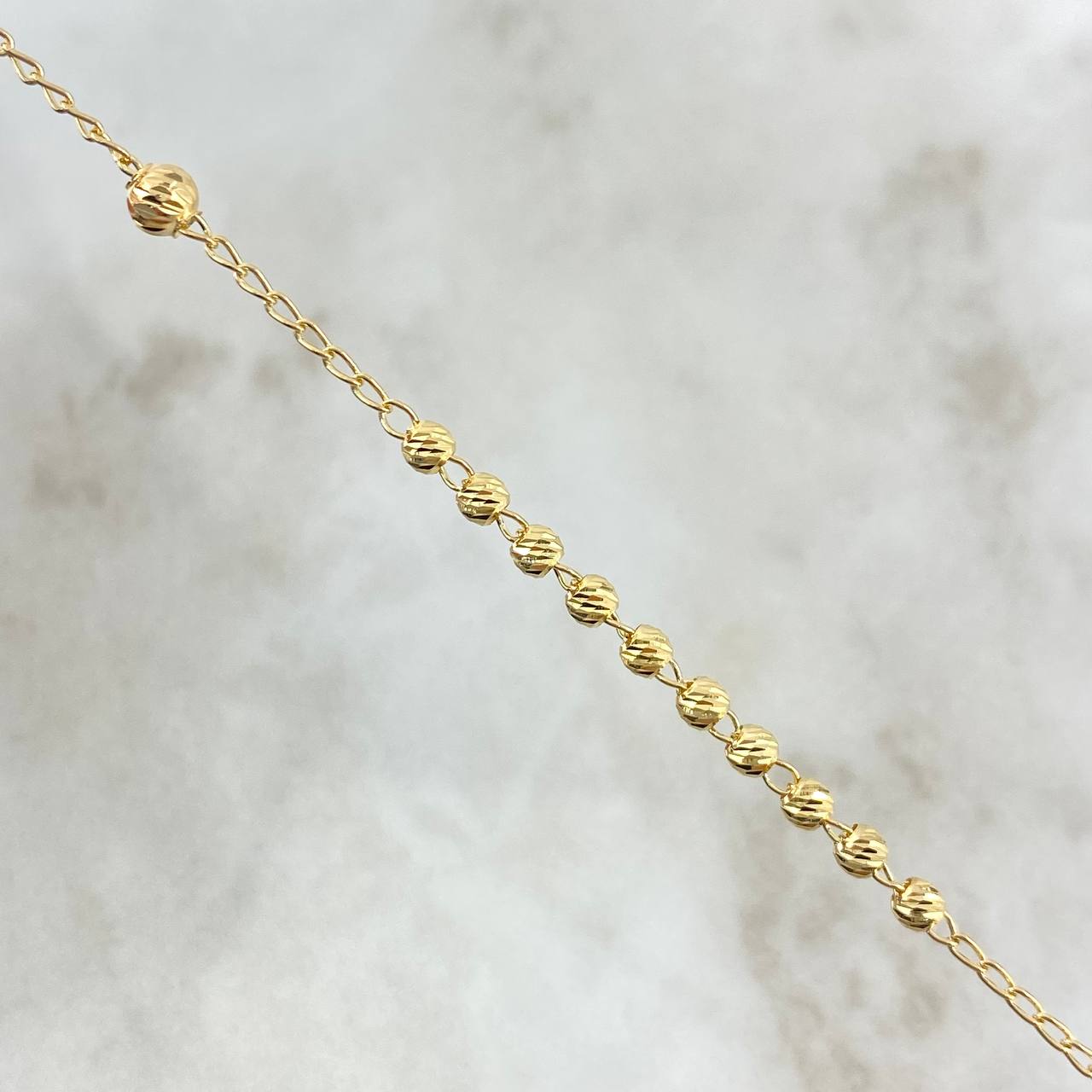 Rosario Virgen Milagrosa 6.1gr / 45cm / 4-3mm Cruz Latina Bolas Diamantadas Oro Amarillo