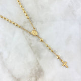Rosario Virgen Milagrosa 6.1gr / 45cm / 4-3mm Cruz Latina Bolas Diamantadas Oro Amarillo