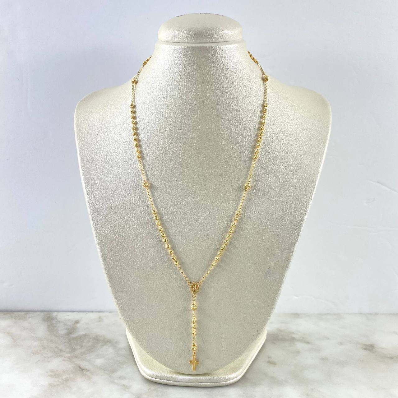 Rosario Virgen Milagrosa 6.1gr / 45cm / 4-3mm Cruz Latina Bolas Diamantadas Oro Amarillo
