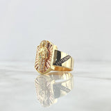 Anillo Diamantado San Judas 8.8gr / T10 1/4 / Circones Blancos y Verdes Oro Amarillo 18K *