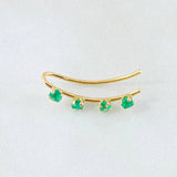 Arete Earcuff Simulador 21mm Esmeraldas 25pts Oro Amarillo (Joya)