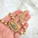 Rosario Virgen Guadalupe 35.5gr / 60cm / 6mm-7mm  Bolas Diamantadas Circones Blancos Verde Fucsia Azules Oro Amarillo 18K