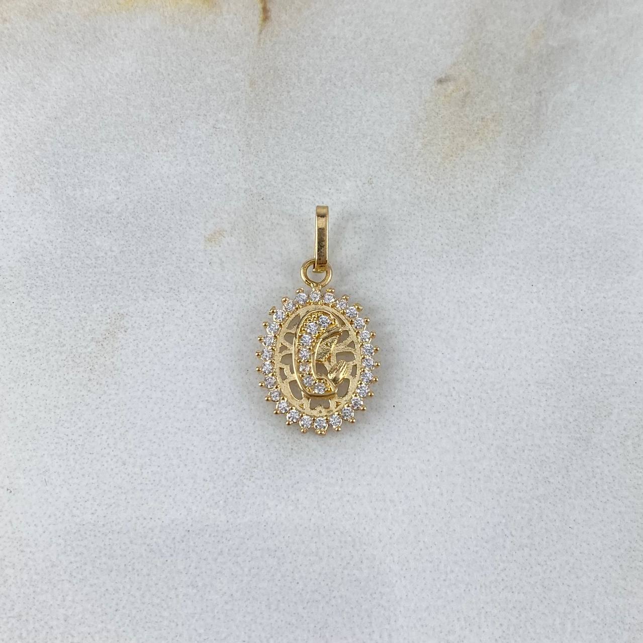 Dije Virgen María 1.15gr / 2cm / Circones Blancos Oro Amarillo