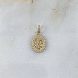 Dije Virgen María 1.15gr / 2cm / Circones Blancos Oro Amarillo