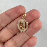 Dije Virgen María 1.15gr / 2cm / Circones Blancos Oro Amarillo