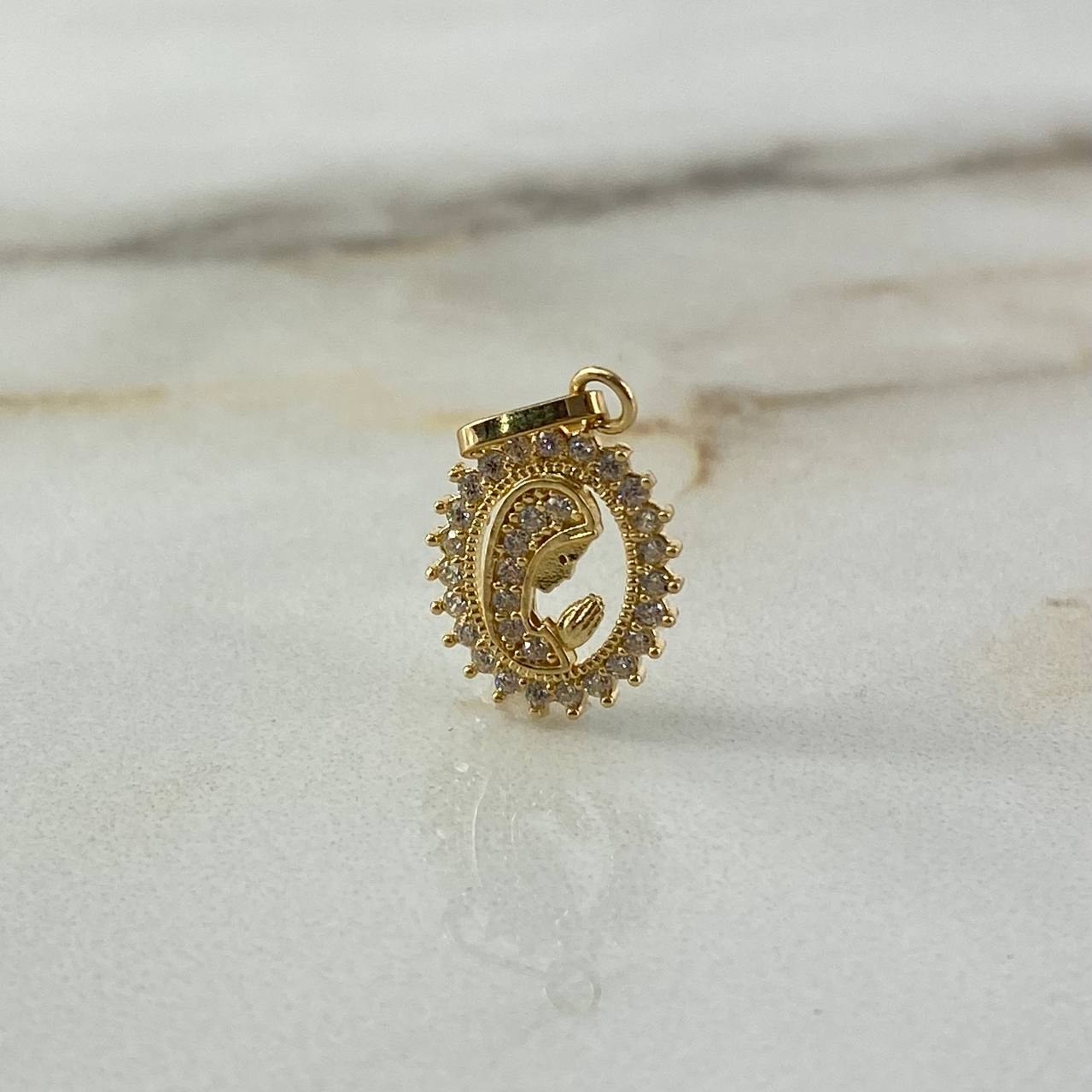 Dije Virgen María 0.9gr / 1.9cm / Circones Blancos Oro Amarillo