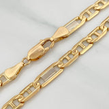 Cadena Figaro Plana 34.3 g / 63 cm / 5 mm Dos Oros Amarillo Blanco 18K