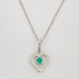 Set Cadena Veneciana + Dije Corazon Esmeralda 6pts / 1.5g / 45cm Oro Blanco 18K