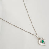 Set Cadena Veneciana + Dije Corazon Esmeralda 6pts / 1.5g / 45cm Oro Blanco 18K