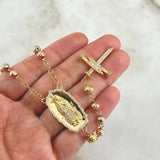 Rosario Virge Guadalupe cruz Clavo 20gr / 60cm / 5mm-6mm Circones Blancos Tres Oros 18K