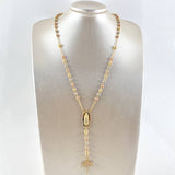 Rosario Virge Guadalupe cruz Clavo 20gr / 60cm / 5mm-6mm Circones Blancos Tres Oros 18K