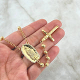 Rosario Virgen De Guadalupe 18.8gr / 60cm / 5mm-6mm Circones Blancos Oro Amarillo 18K *