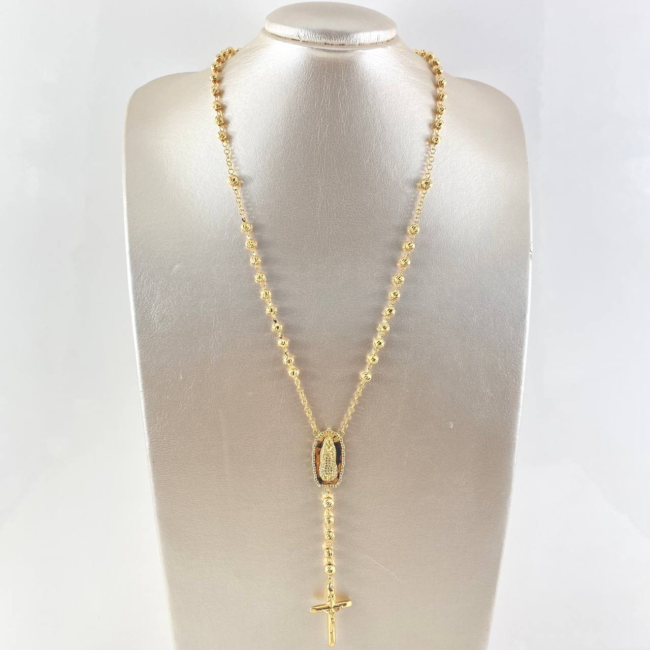 Rosario Virgen De Guadalupe 18.8gr / 60cm / 5mm-6mm Circones Blancos Oro Amarillo 18K *