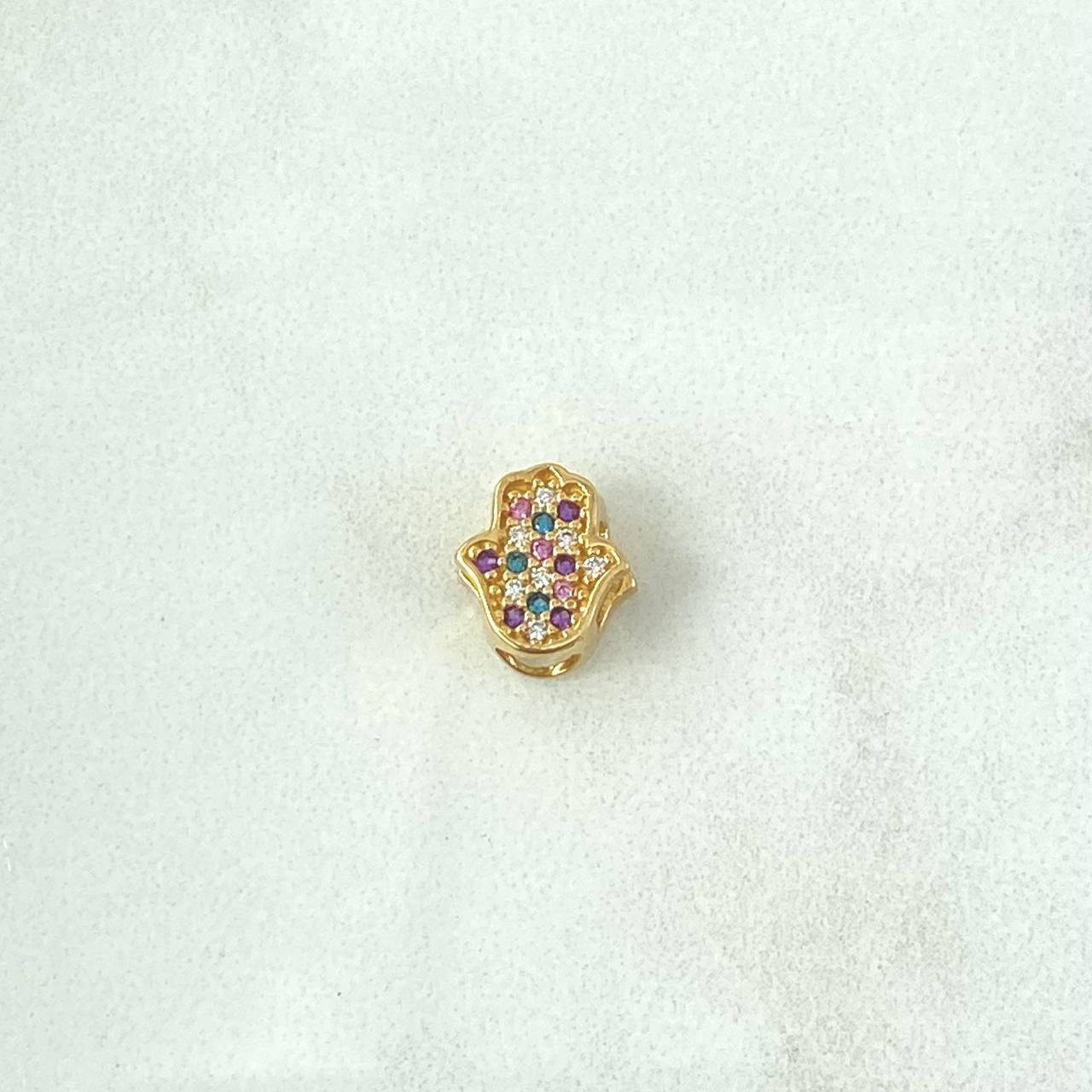 Herraje Mano Hamsa 0.9gr / 1cm / Circones De Colores Oro Amarillo 18K *