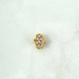 Herraje Mano Hamsa 0.9gr / 1cm / Circones De Colores Oro Amarillo 18K *
