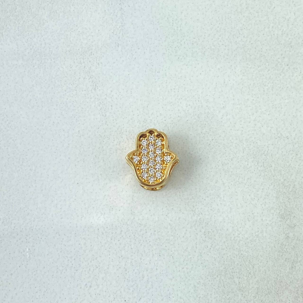 Herraje Mano Hamsa 0.9gr / 1cm / Circones Blancos Oro Amarillo 18K *