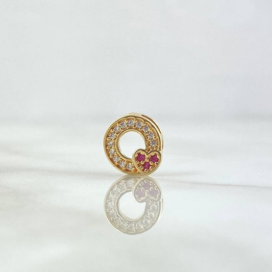 Herraje Aro Corazón 0.9gr / 1cm / Circones Blancos Y Fucsia Oro Amarillo 18K *