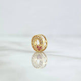 Herraje Aro Corazón 0.9gr / 1cm / Circones Blancos Y Fucsia Oro Amarillo 18K *