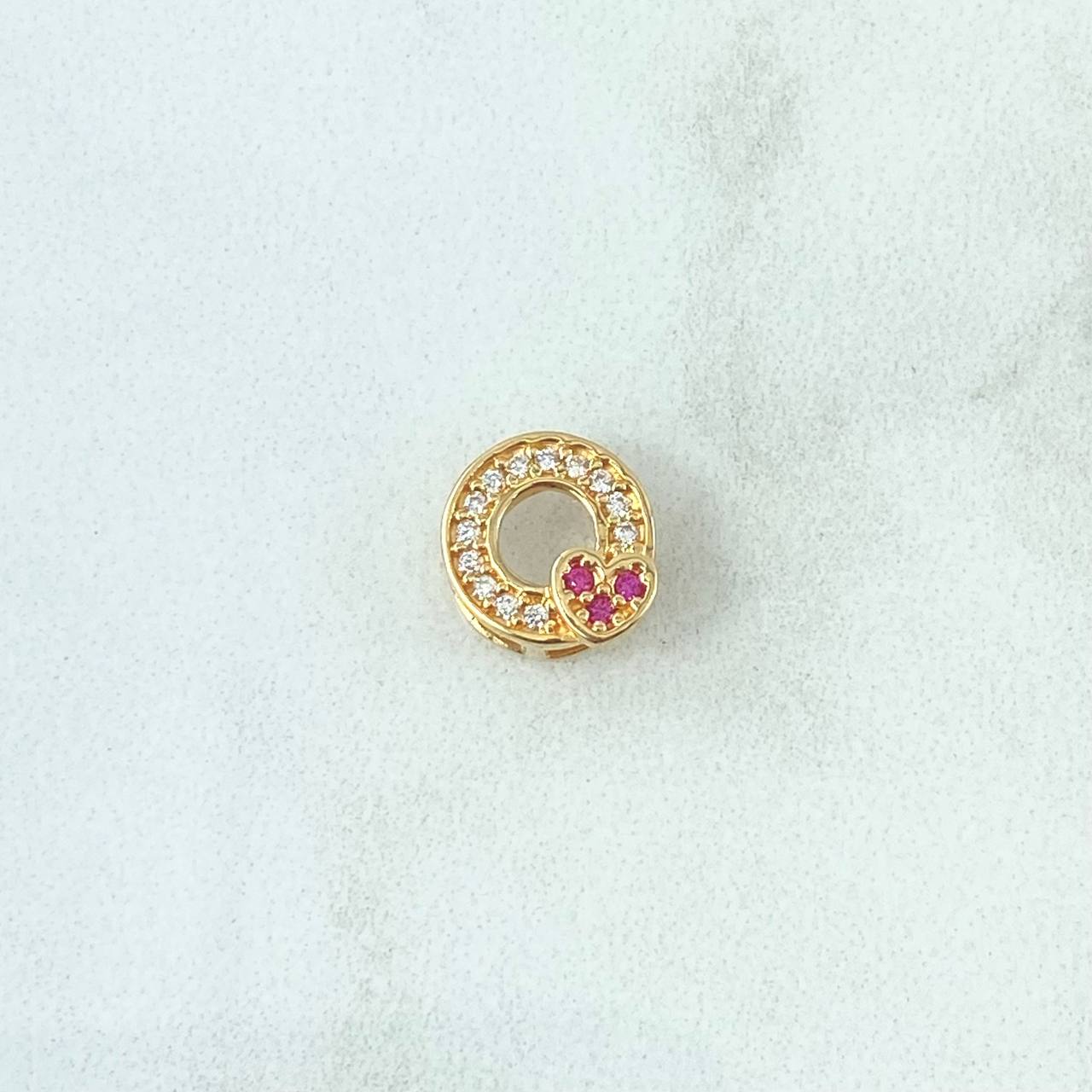 Herraje Aro Corazón 0.9gr / 1cm / Circones Blancos Y Fucsia Oro Amarillo 18K *
