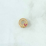 Herraje Aro Corazón 0.9gr / 1cm / Circones Blancos Y Fucsia Oro Amarillo 18K *
