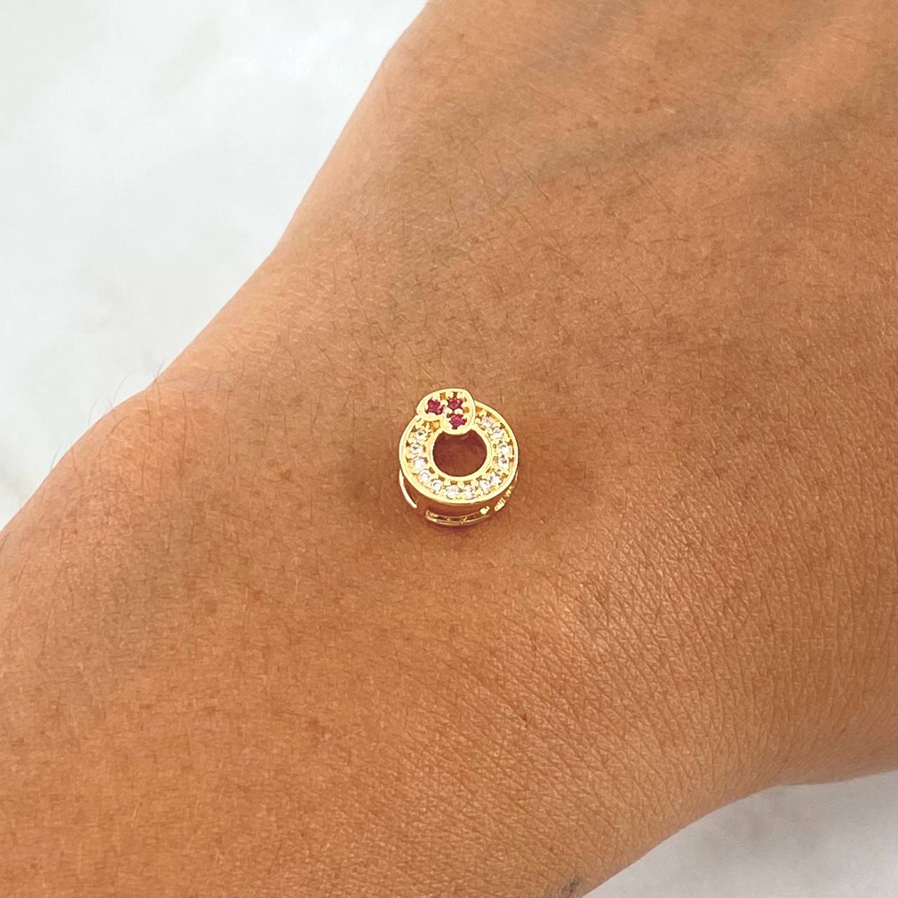 Herraje Aro Corazón 0.9gr / 1cm / Circones Blancos Y Fucsia Oro Amarillo 18K *