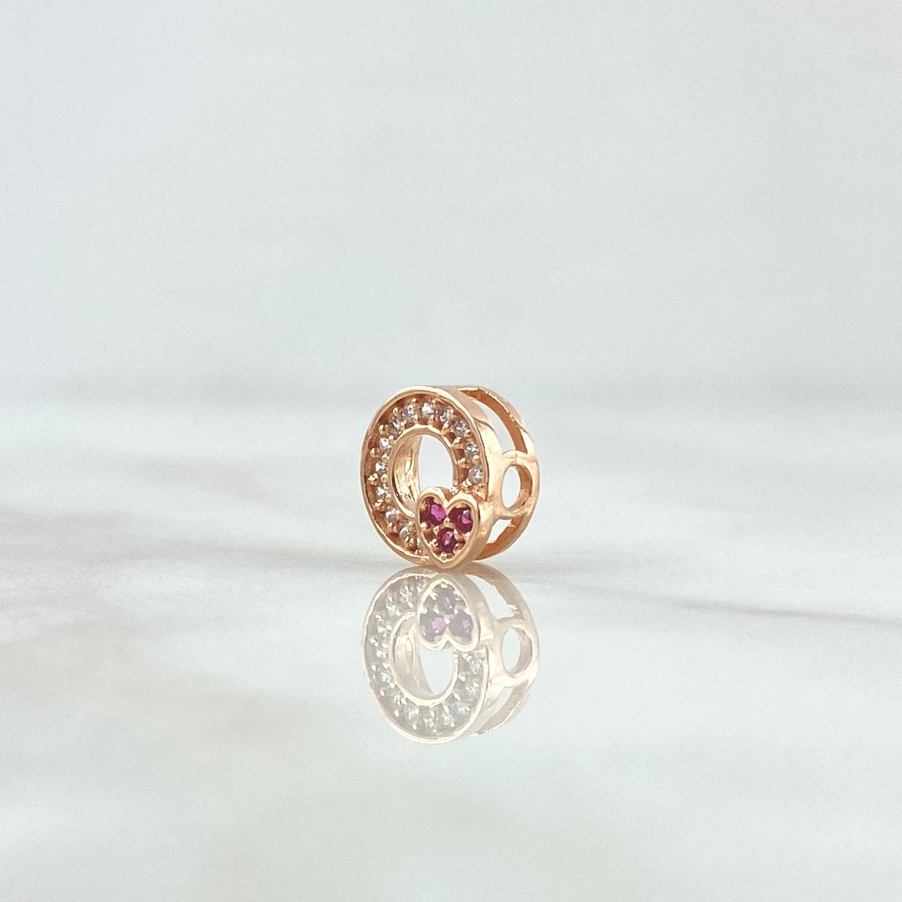 Herraje Aro Corazón 0.9gr / 1cm / Circones Blancos Y Fucsia Oro Rosa 18K *