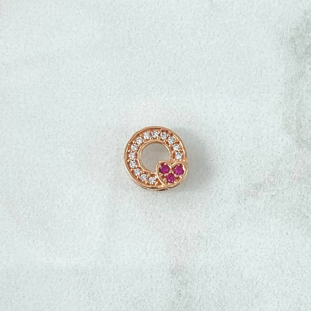 Herraje Aro Corazón 0.9gr / 1cm / Circones Blancos Y Fucsia Oro Rosa 18K *