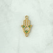 Herraje Mano Hamsa 1.3gr / 2cm / Corazón Invertido - Circones Blancos Y Verdes Oro Amarillo 18K *