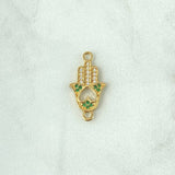 Herraje Mano Hamsa 1.3gr / 2cm / Corazón Invertido - Circones Blancos Y Verdes Oro Amarillo 18K *