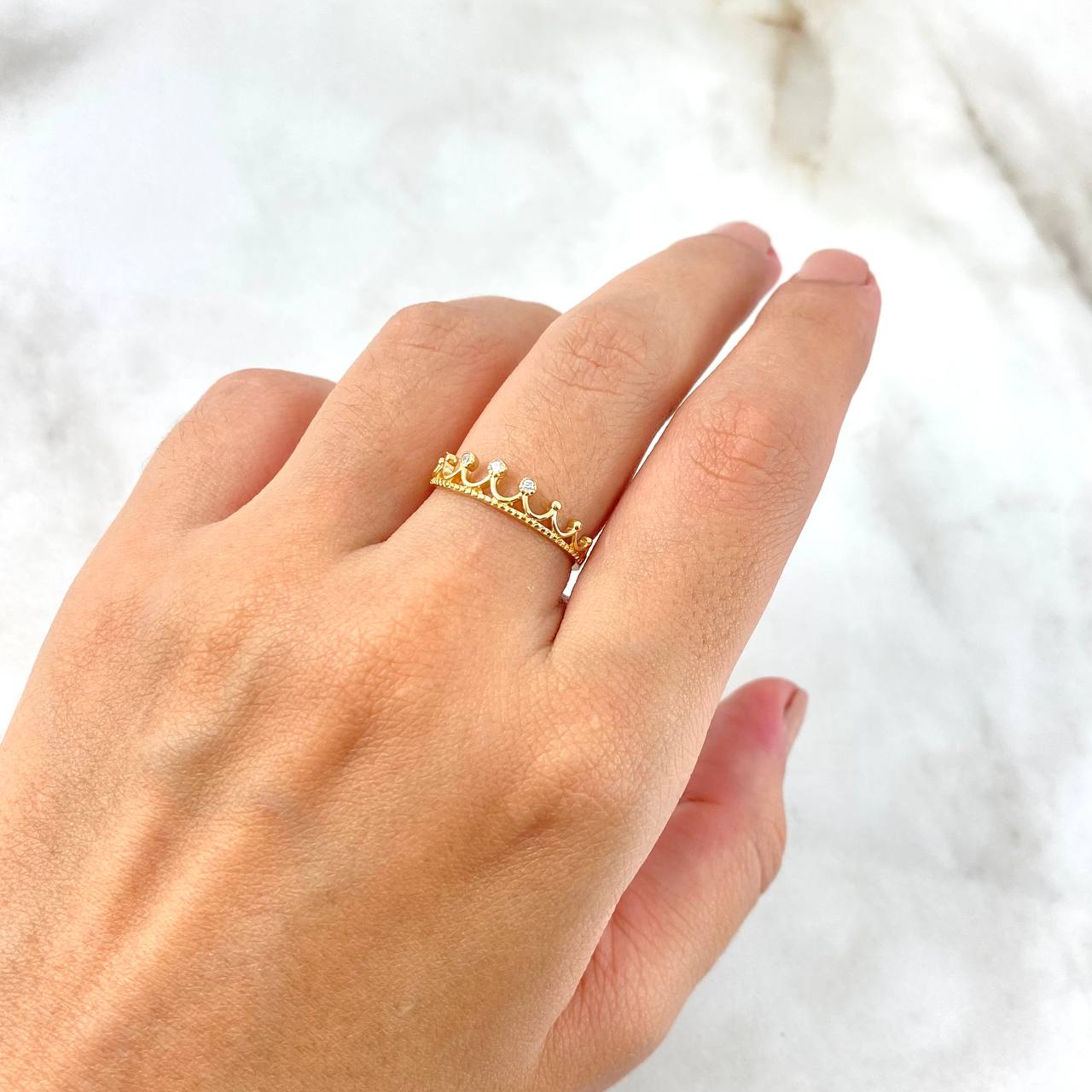 Anillo Corona Punteada 1.5gr / T6 1/4 / Circones Blancos Oro Amarillo