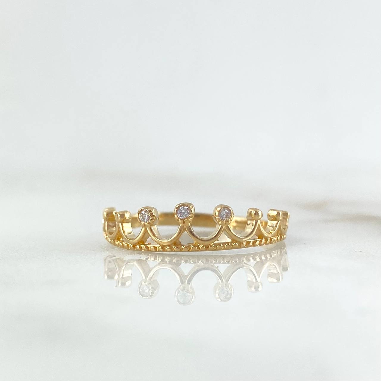 Anillo Corona Punteada 1.5gr / T6 1/4 / Circones Blancos Oro Amarillo