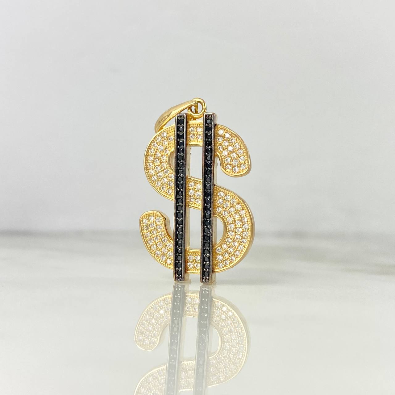 Dije Signo Dólar 6.7gr / 3.9cm / Circones Blancos Negros Oro Amarillo ©