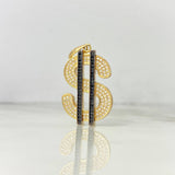 Dije Signo Dólar 6.7gr / 3.9cm / Circones Blancos Negros Oro Amarillo ©