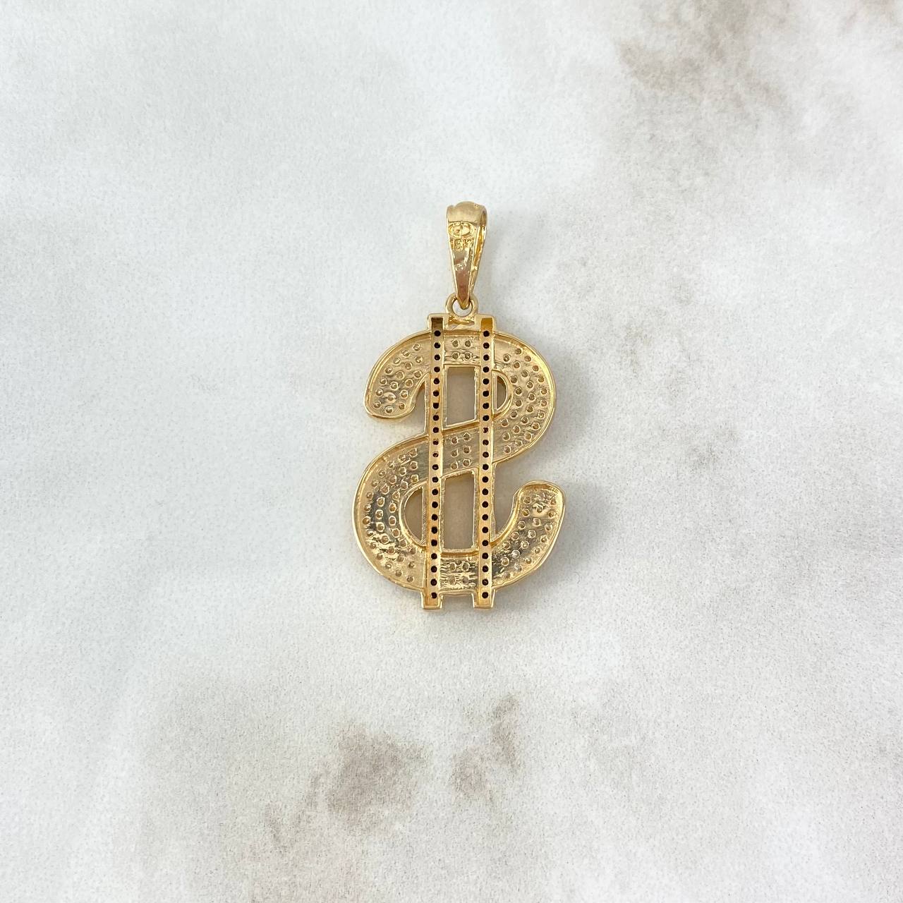 Dije Signo Dólar 6.7gr / 3.9cm / Circones Blancos Negros Oro Amarillo ©