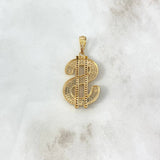 Dije Signo Dólar 6.7gr / 3.9cm / Circones Blancos Negros Oro Amarillo ©