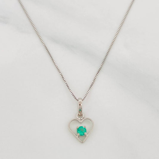 Set Cadena Veneciana + Dije Corazon Esmeralda 0.7pts / 1.35g / 45cm Oro Blanco 18K