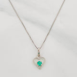 Set Cadena Veneciana + Dije Corazon Esmeralda 0.7pts / 1.65g / 45cm Oro Blanco 18K