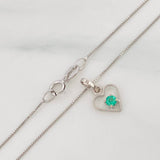 Set Cadena Veneciana + Dije Corazon Esmeralda 0.7pts / 1.35g / 45cm Oro Blanco 18K